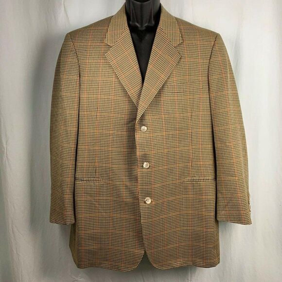 Filo A Mano Tom James Blazer Jacket Checkered Union Made Hand Tailored Size 44 - Picture 2 of 5